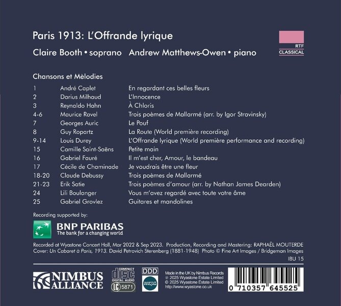 图片[2]-Claire Booth《Paris 1913 L'offrande lyrique》[320K/MP3][153.99MB]-影音屋