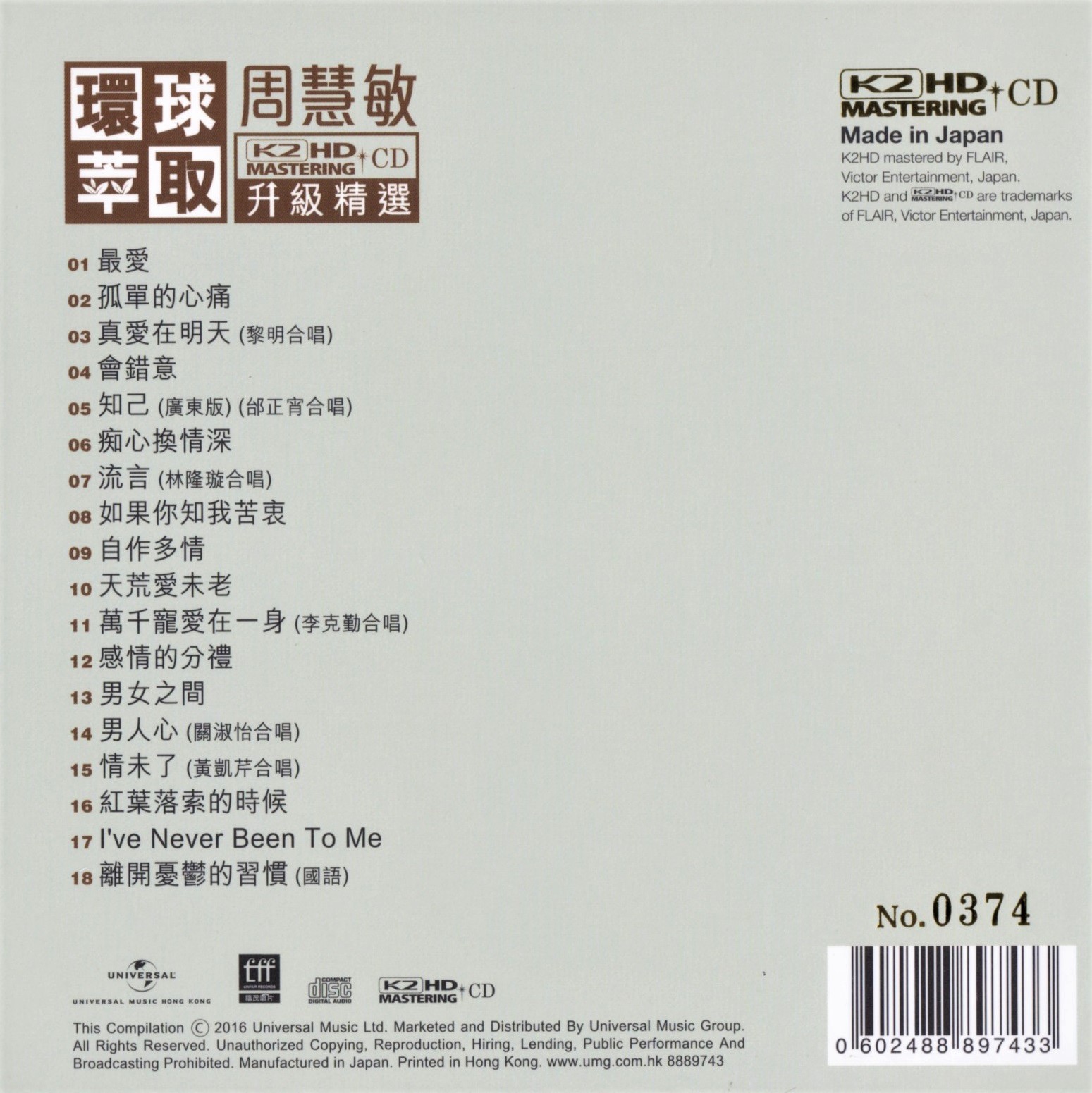 图片[2]-周慧敏《环球萃取 K2HD升级精选 》2CD 日本限量版[WAV分轨]1.44G]-影音屋