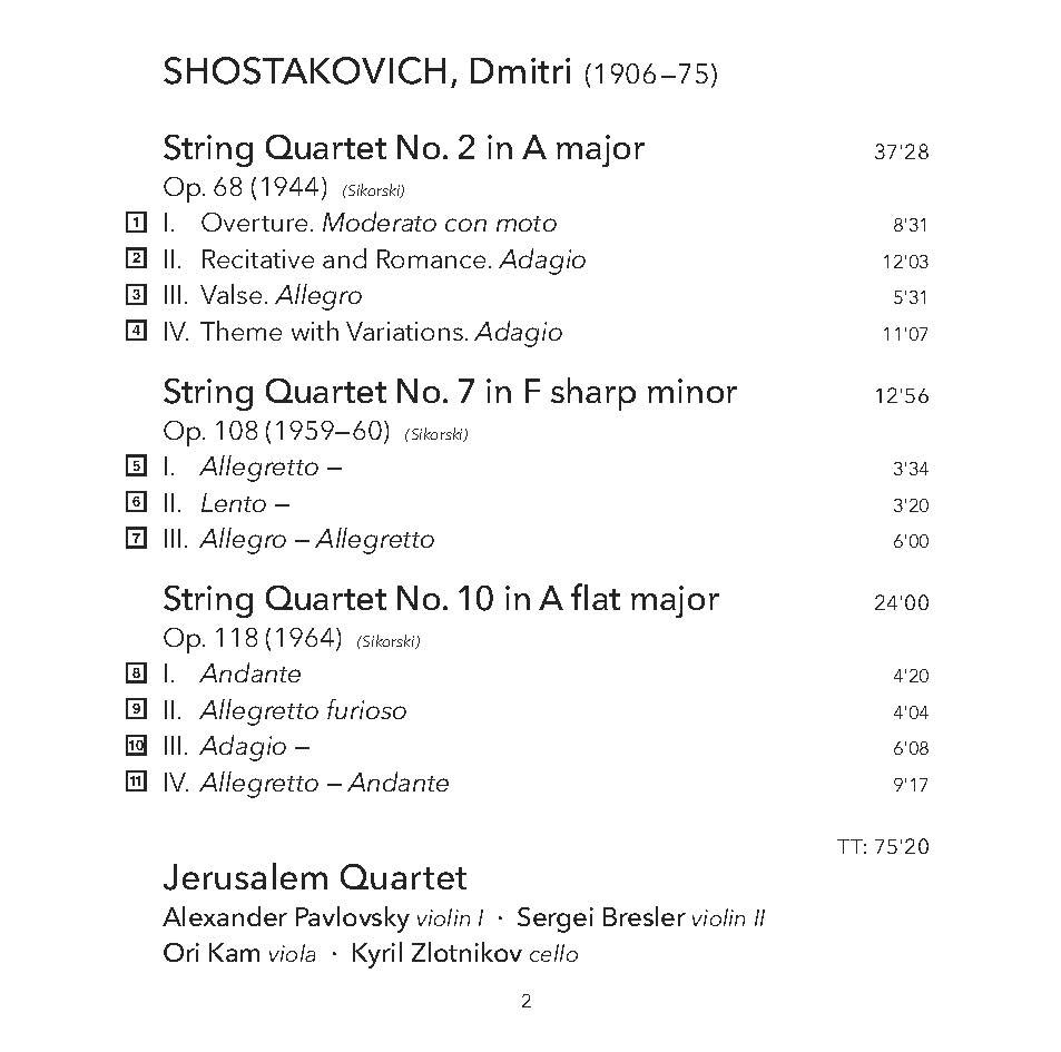 图片[2]-Jerusalem Quartet《Shostakovich String Quartets Nos. 2, 7 & 10》[320K/MP3][172.84MB]-影音屋