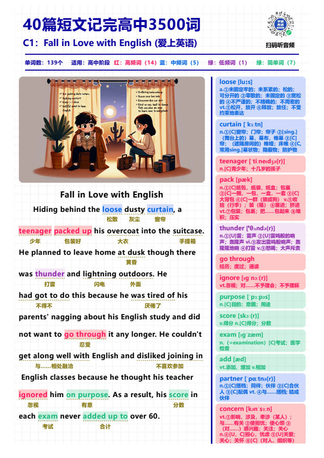 《40篇短文记完高中3500核心词汇120页》单词批注版 高清精美排版[pdf]-影音屋