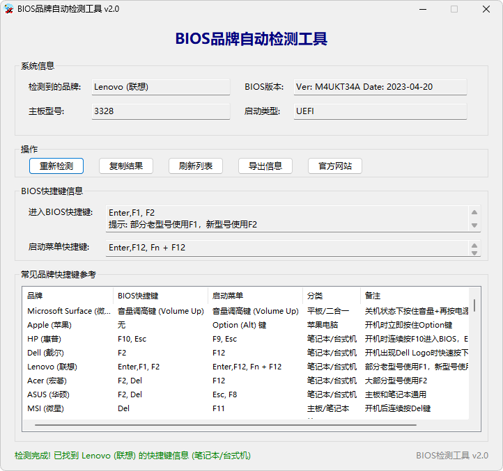 BIOS品牌自动检测工具 -v2.2.2.2-第三方查看识别BISO品牌为你找到启动菜单的快捷键-影音屋