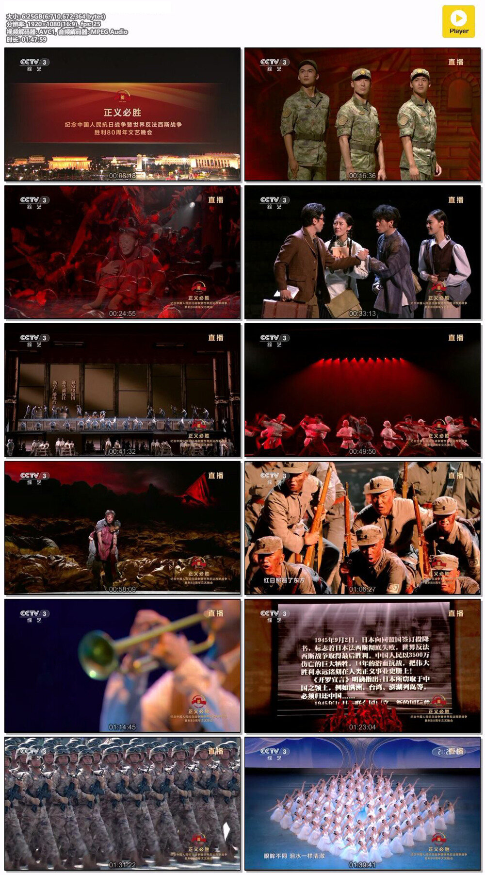 图片[2]-[百度/夸克][CCTV3 纪念中国人民抗日战争暨世界反法西斯战争胜利80周年文艺晚会 20250903][1080I/MP4][6.25G]-影音屋
